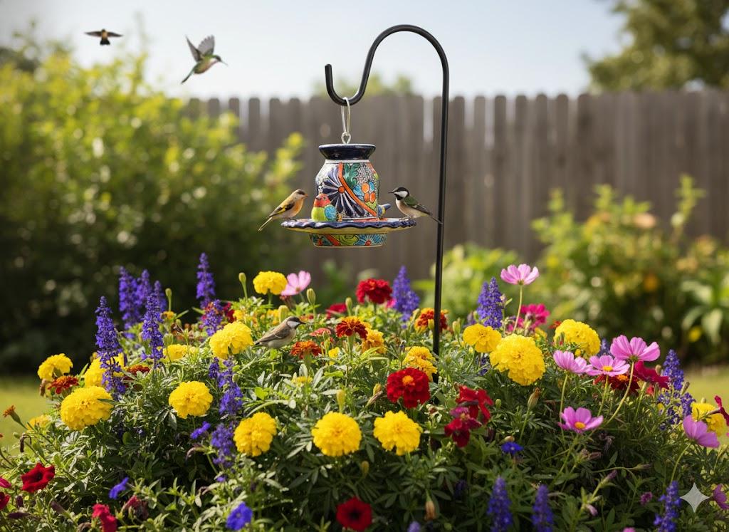 Ceramic Bird Feeder Talavera Pottery, Decorative Outdoor Hanging Feeder Station with Chain, Handmade Mexican Pottery Attract Wild Birds