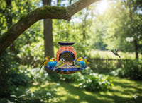 Ceramic Bird Feeder Talavera Pottery, Decorative Outdoor Hanging Feeder Station with Chain, Handmade Mexican Pottery Attract Wild Birds