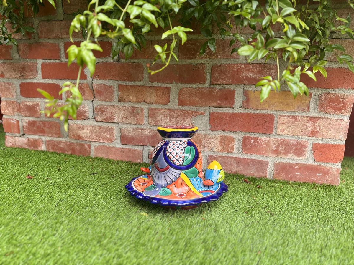 Ceramic Bird Feeder Talavera Pottery, Decorative Outdoor Hanging Feeder Station with Chain, Handmade Mexican Pottery Attract Wild Birds