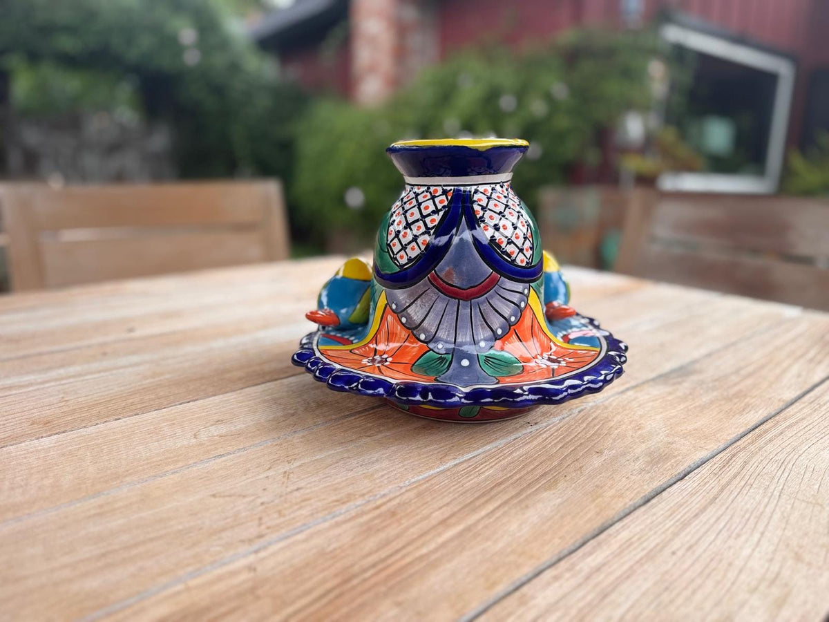 Ceramic Bird Feeder Talavera Pottery, Decorative Outdoor Hanging Feeder Station with Chain, Handmade Mexican Pottery Attract Wild Birds