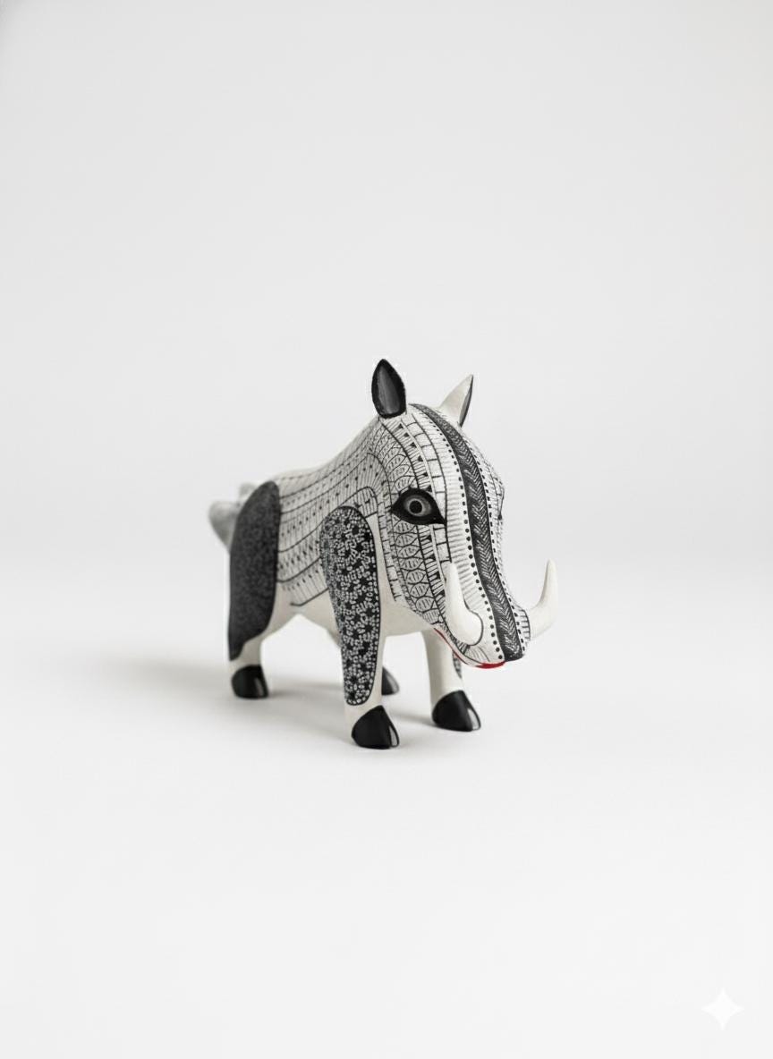 Warthog Alebrije is Genuine Mexican Folk Art | Vibrant Handcraftsmanship on this Oaxacan Wood Carving is Superb, Collectible Home Decor