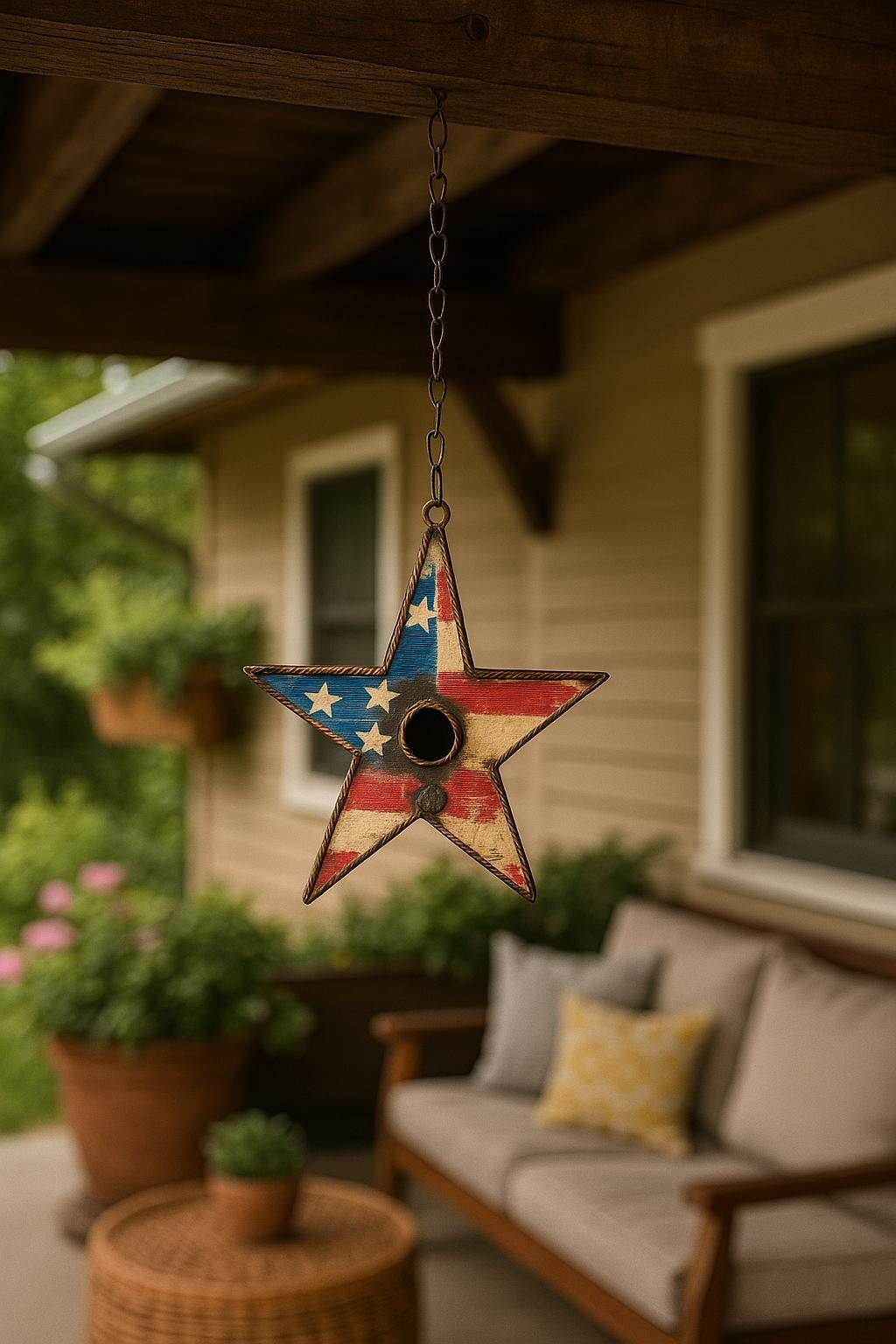 Rustic Star Metal Birdhouse Unique Patriotic Style, Outdoor or Indoor Decorative Birdhouse Decor Handmade in Mexico