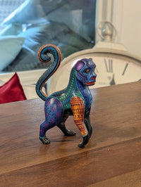 Monkey Alebrije is Genuine Mexican Folk Art | Vibrant Handcraftsmanship on this Oaxacan Wood Carving is Superb, Collectible Home Decor