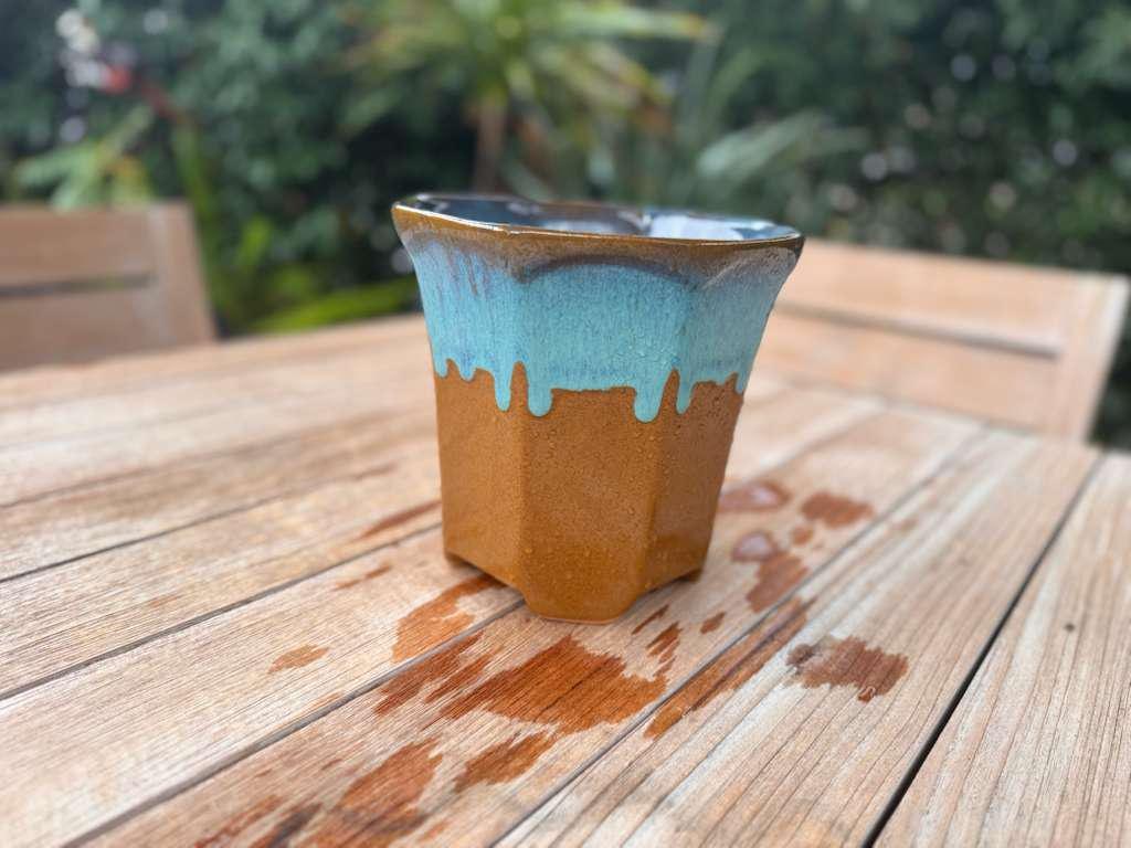 Glazed Flower Pot | Hexagonal Ceramic Planter Handmade in Mexico for Outdoor Garden Decor, or Indoor Home Decor