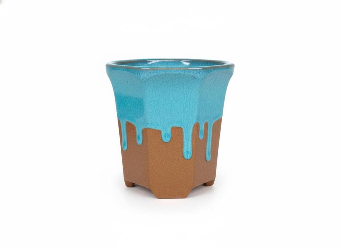 Glazed Flower Pot | Hexagonal Ceramic Planter Handmade in Mexico for Outdoor Garden Decor, or Indoor Home Decor
