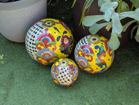 Talavera Garden Spheres: Handmade Mexican Yard Art Decor, Set of 3