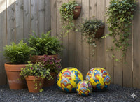 Talavera Garden Spheres: Handmade Mexican Yard Art Decor, Set of 3