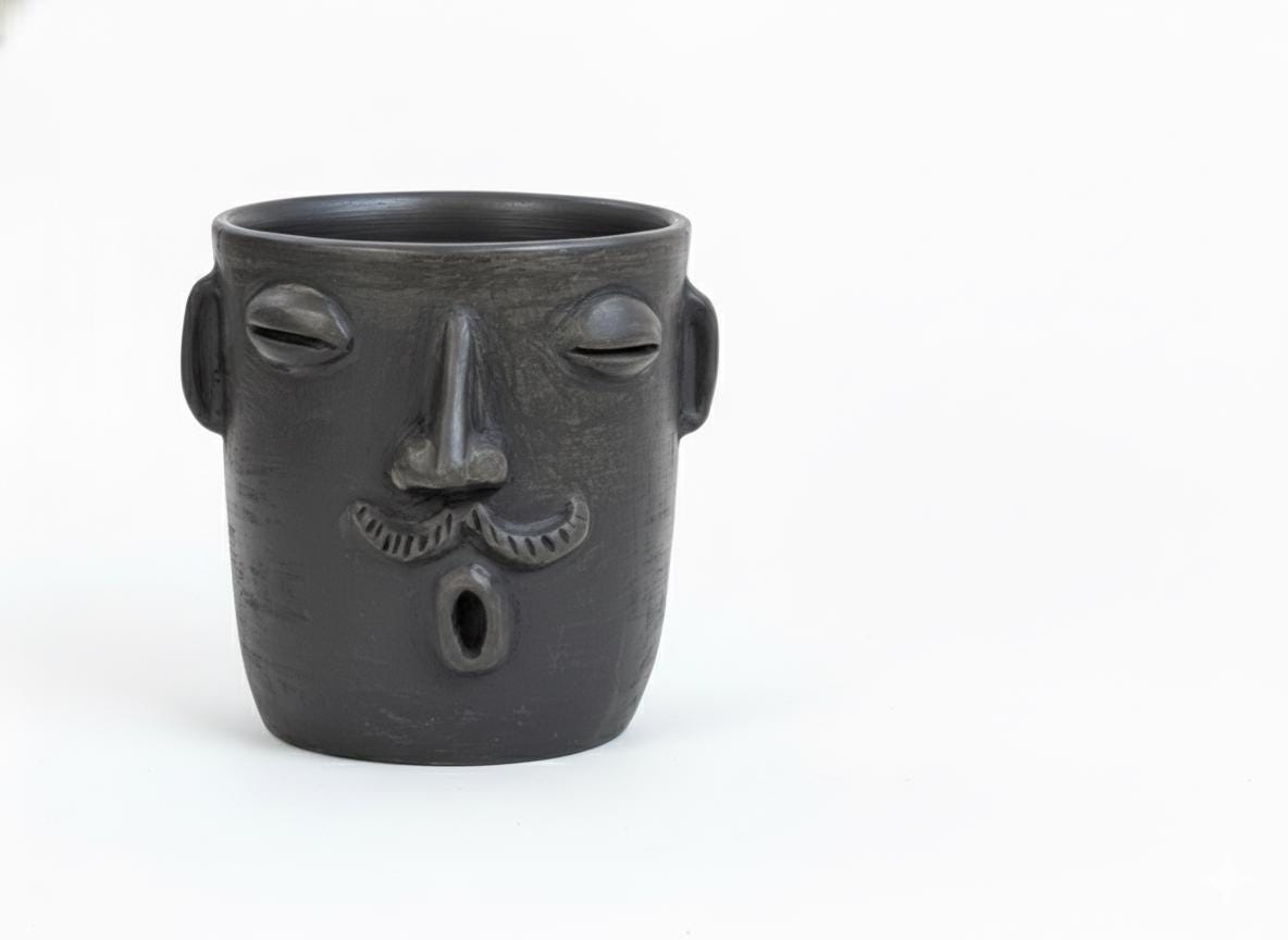 Mustache Whistler Face Planter & Flower Pot is Handmade Mexican Pottery from Atzompa Mexico | Use as Indoor Home Decor or Outdoor Yard Art