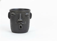 Mustache Whistler Face Planter & Flower Pot is Handmade Mexican Pottery from Atzompa Mexico | Use as Indoor Home Decor or Outdoor Yard Art