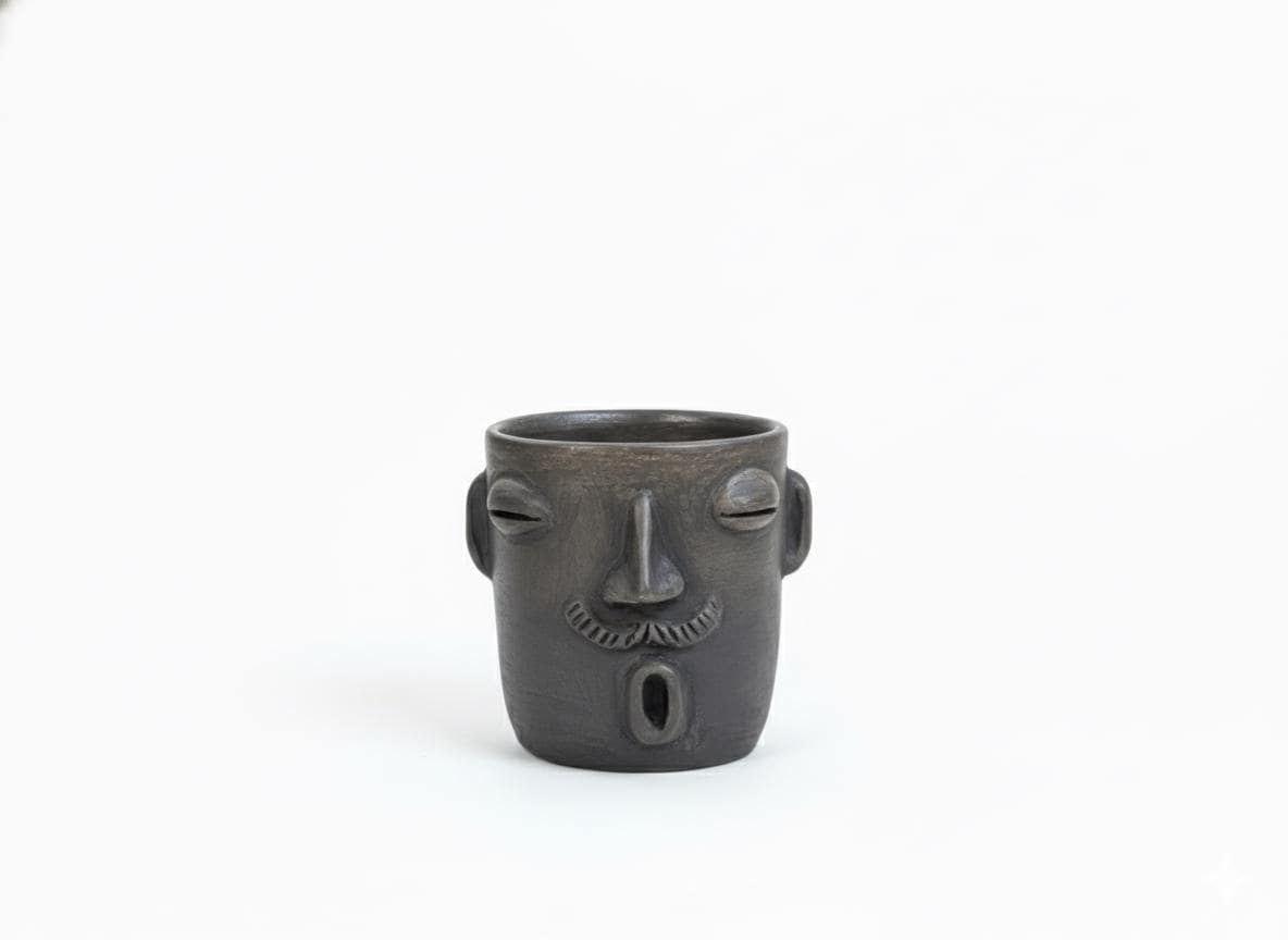 Mustache Whistler Face Planter & Flower Pot is Handmade Mexican Pottery from Atzompa Mexico | Use as Indoor Home Decor or Outdoor Yard Art