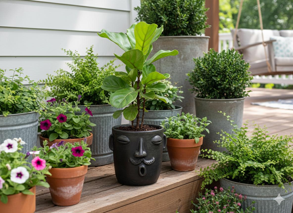 Mustache Whistler Face Planter & Flower Pot is Handmade Mexican Pottery from Atzompa Mexico | Use as Indoor Home Decor or Outdoor Yard Art