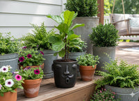 Mustache Whistler Face Planter & Flower Pot is Handmade Mexican Pottery from Atzompa Mexico | Use as Indoor Home Decor or Outdoor Yard Art