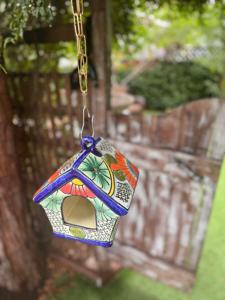 Ceramic Bird Feeder Talavera Pottery, Decorative Outdoor Hanging Feeder Station, Handmade Mexican Pottery Attract Wild Birds