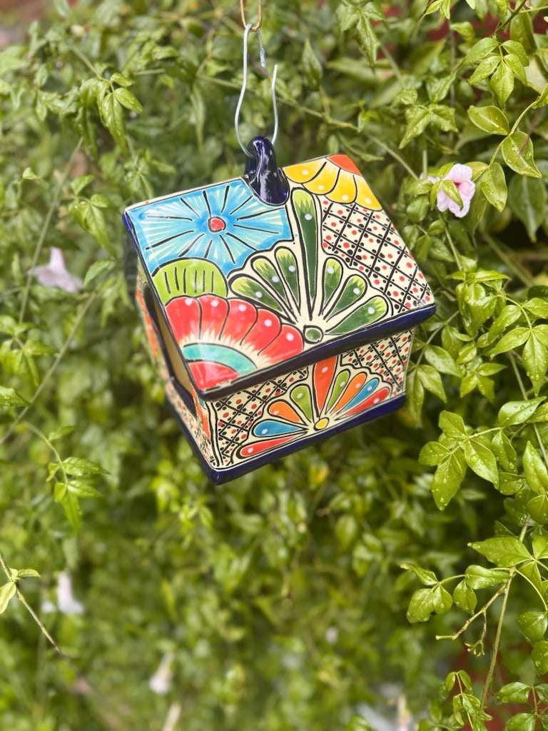 Ceramic Bird Feeder Talavera Pottery, Decorative Outdoor Hanging Feeder Station, Handmade Mexican Pottery Attract Wild Birds
