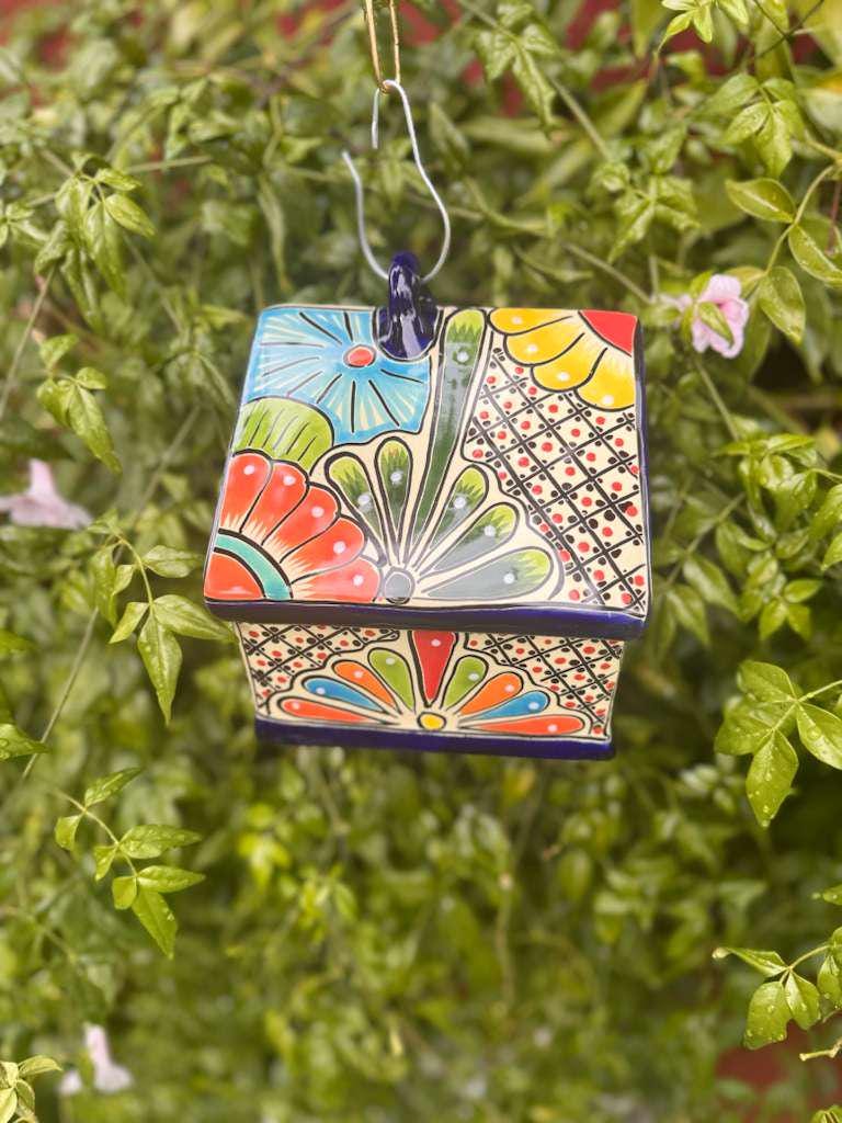 Ceramic Bird Feeder Talavera Pottery, Decorative Outdoor Hanging Feeder Station, Handmade Mexican Pottery Attract Wild Birds