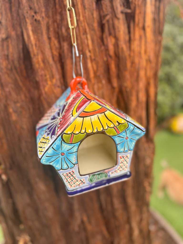 Ceramic Bird Feeder Talavera Pottery, Decorative Outdoor Hanging Feeder Station, Handmade Mexican Pottery Attract Wild Birds