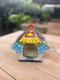 Ceramic Bird Feeder Talavera Pottery, Decorative Outdoor Hanging Feeder Station, Handmade Mexican Pottery Attract Wild Birds