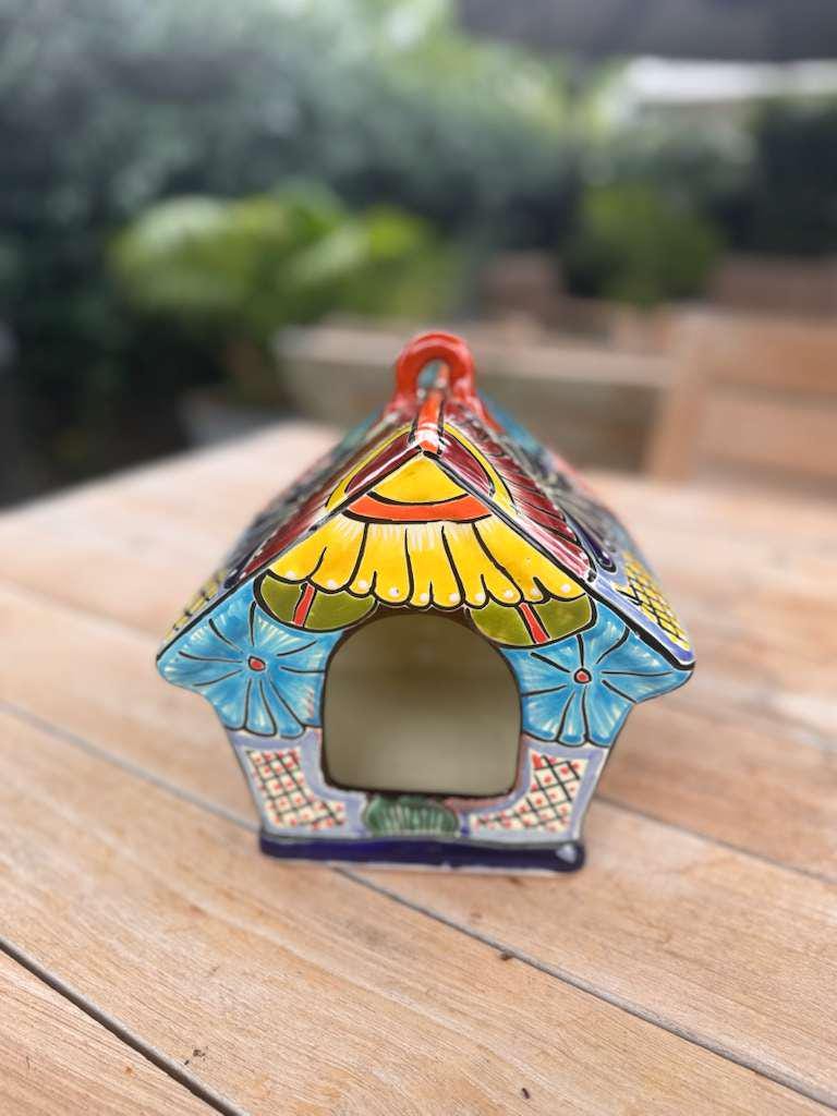 Ceramic Bird Feeder Talavera Pottery, Decorative Outdoor Hanging Feeder Station, Handmade Mexican Pottery Attract Wild Birds