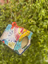 Ceramic Bird Feeder Talavera Pottery, Decorative Outdoor Hanging Feeder Station, Handmade Mexican Pottery Attract Wild Birds