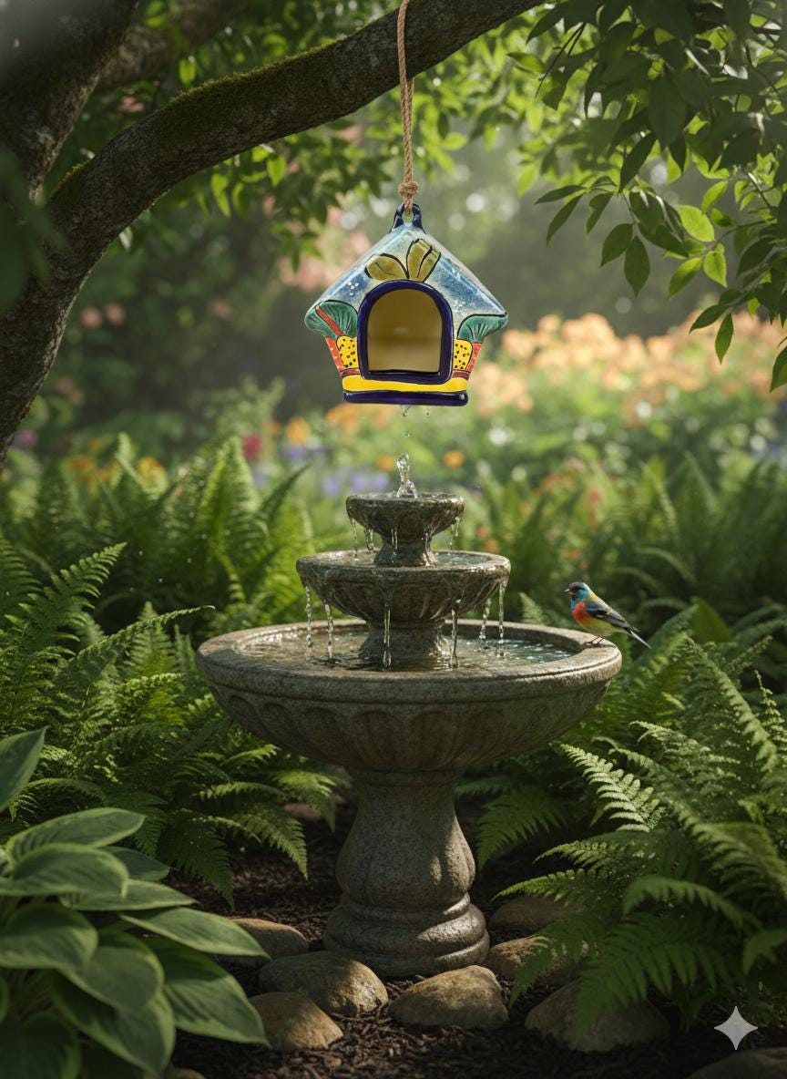 Ceramic Bird Feeder Talavera Pottery, Decorative Outdoor Hanging Feeder Station, Handmade Mexican Pottery Attract Wild Birds