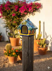 Ceramic Bird Feeder Talavera Pottery, Decorative Outdoor Hanging Feeder Station, Handmade Mexican Pottery Attract Wild Birds
