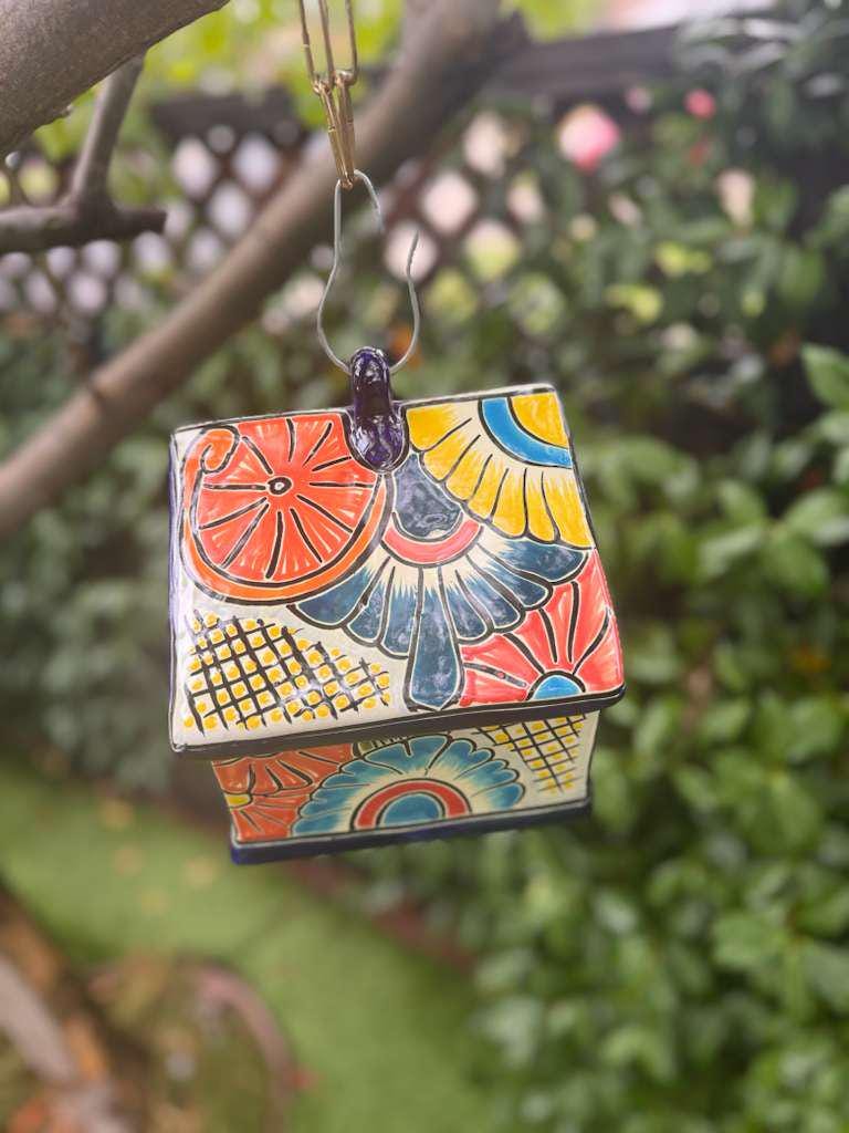 Ceramic Bird Feeder Talavera Pottery, Decorative Outdoor Hanging Feeder Station, Handmade Mexican Pottery Attract Wild Birds