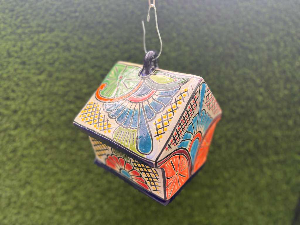 Ceramic Bird Feeder Talavera Pottery, Decorative Outdoor Hanging Feeder Station, Handmade Mexican Pottery Attract Wild Birds