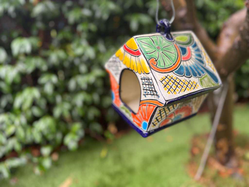 Ceramic Bird Feeder Talavera Pottery, Decorative Outdoor Hanging Feeder Station, Handmade Mexican Pottery Attract Wild Birds