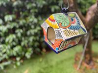 Ceramic Bird Feeder Talavera Pottery, Decorative Outdoor Hanging Feeder Station, Handmade Mexican Pottery Attract Wild Birds