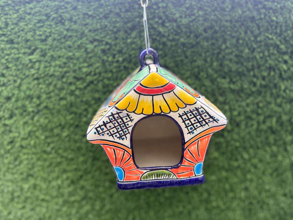 Ceramic Bird Feeder Talavera Pottery, Decorative Outdoor Hanging Feeder Station, Handmade Mexican Pottery Attract Wild Birds