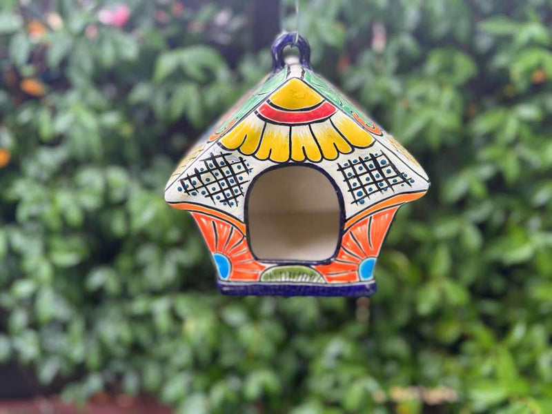 Ceramic Bird Feeder Talavera Pottery, Decorative Outdoor Hanging Feeder Station, Handmade Mexican Pottery Attract Wild Birds