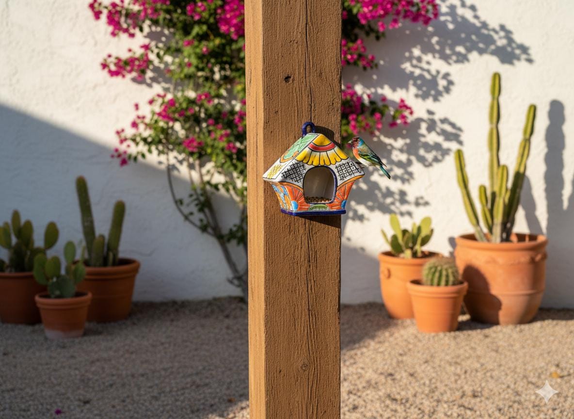 Ceramic Bird Feeder Talavera Pottery, Decorative Outdoor Hanging Feeder Station, Handmade Mexican Pottery Attract Wild Birds