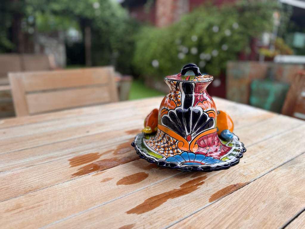 Ceramic Bird Feeder Talavera Pottery, Decorative Outdoor Hanging Feeder Station with Chain, Handmade Mexican Pottery Attract Wild Birds