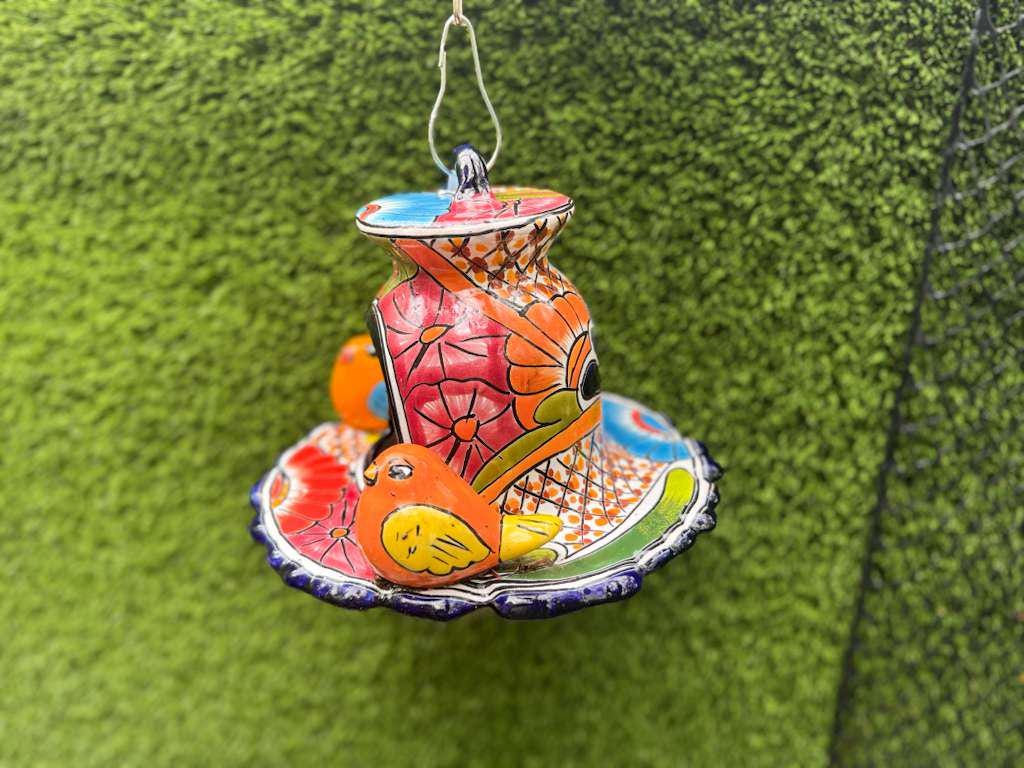 Ceramic Bird Feeder Talavera Pottery, Decorative Outdoor Hanging Feeder Station with Chain, Handmade Mexican Pottery Attract Wild Birds