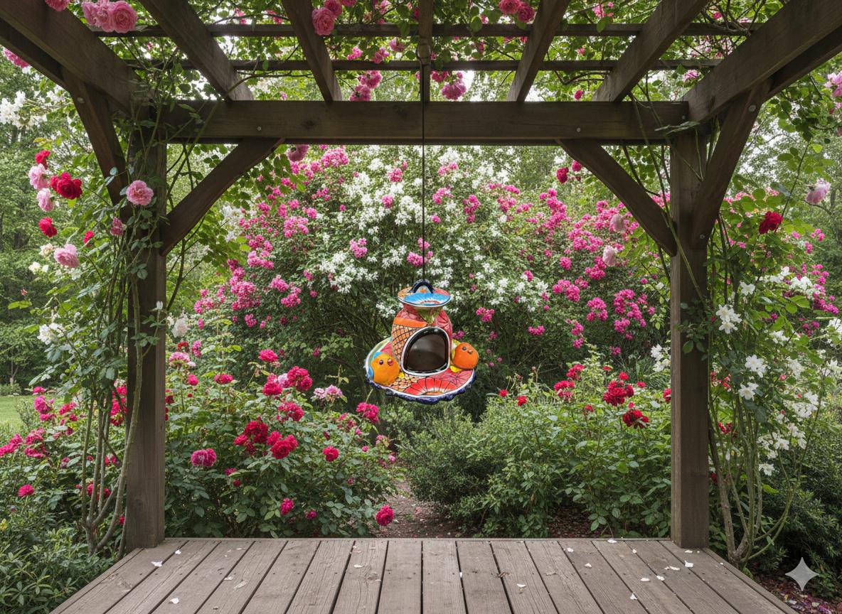 Ceramic Bird Feeder Talavera Pottery, Decorative Outdoor Hanging Feeder Station with Chain, Handmade Mexican Pottery Attract Wild Birds