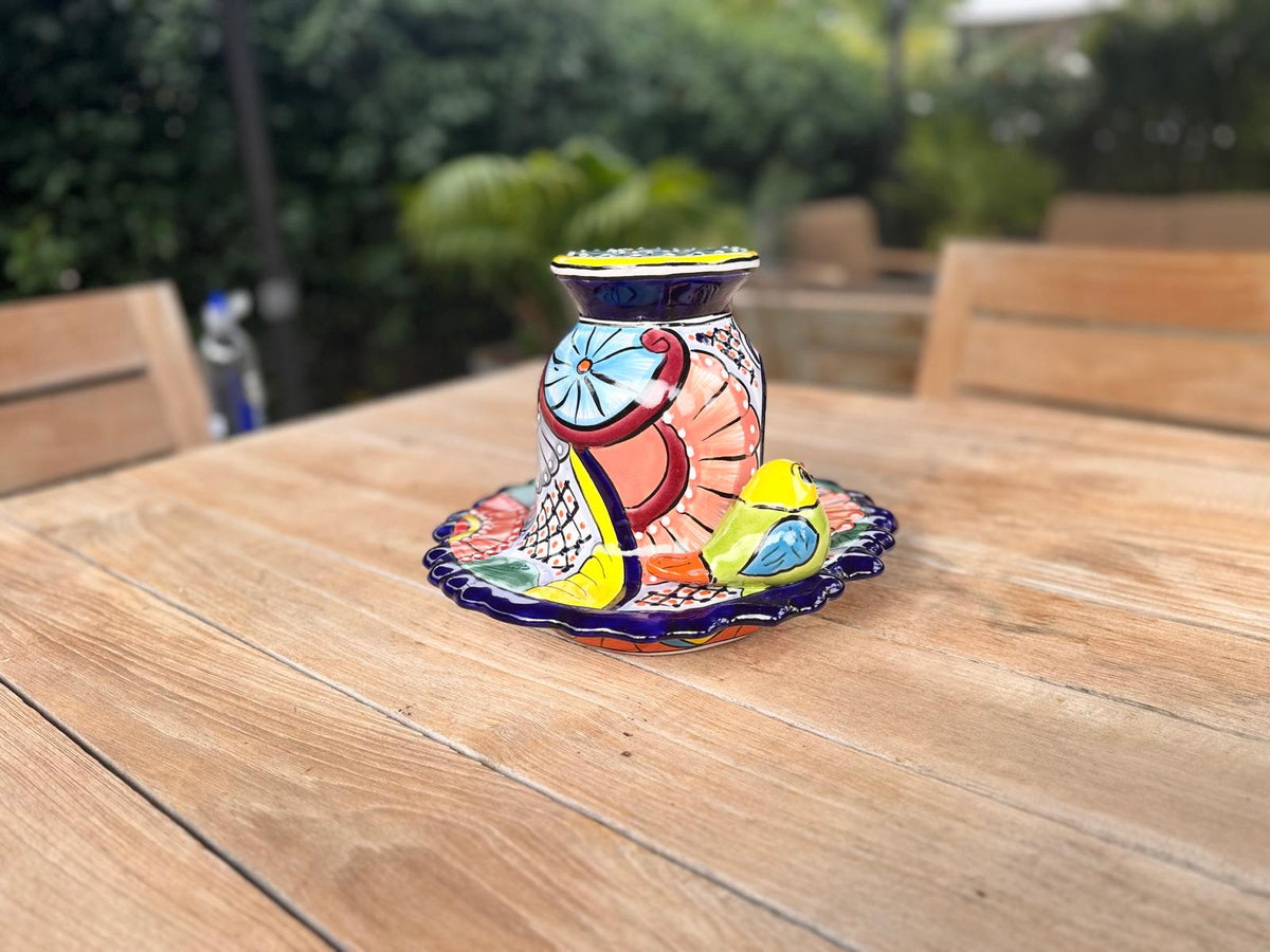 Ceramic Bird Feeder Talavera Pottery, Decorative Outdoor Hanging Feeder Station with Chain, Handmade Mexican Pottery Attract Wild Birds