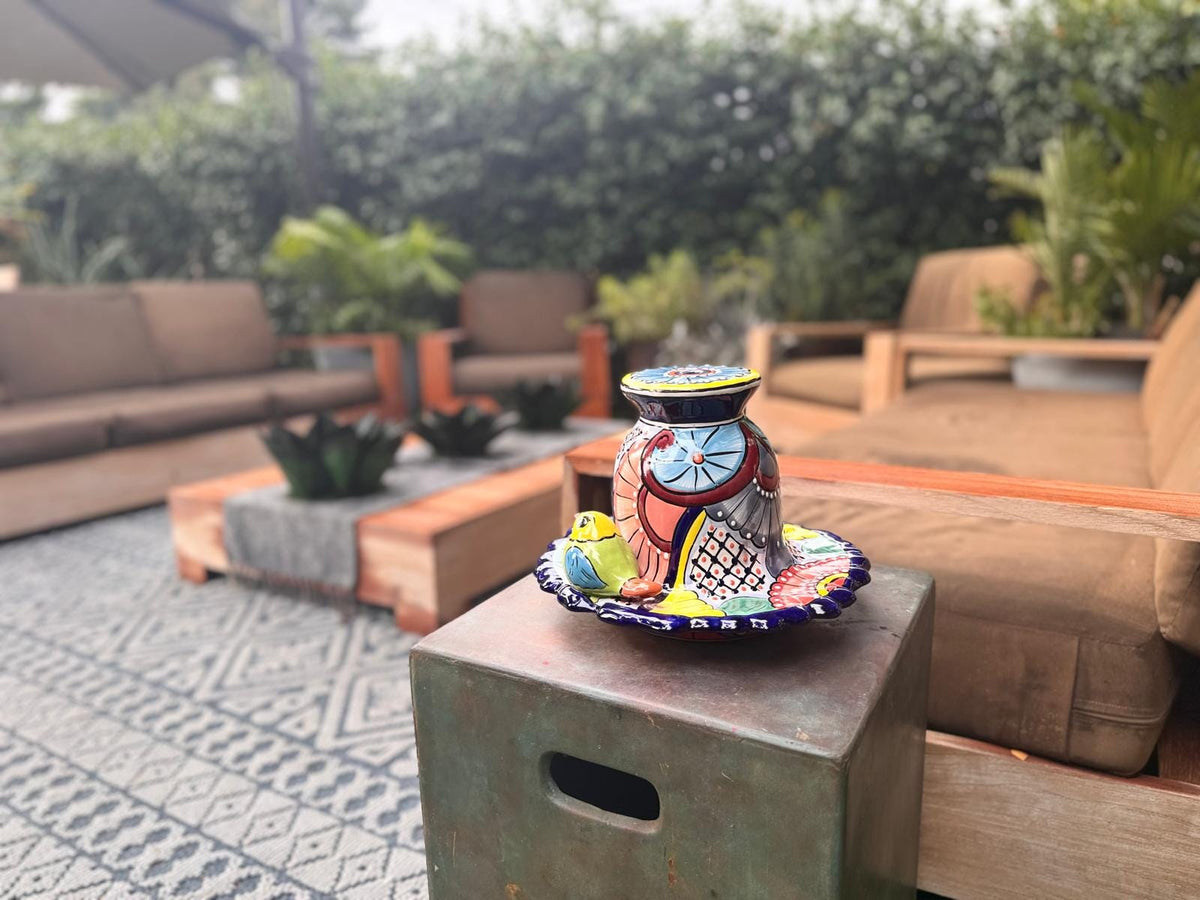 Ceramic Bird Feeder Talavera Pottery, Decorative Outdoor Hanging Feeder Station with Chain, Handmade Mexican Pottery Attract Wild Birds