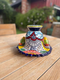 Ceramic Bird Feeder Talavera Pottery, Decorative Outdoor Hanging Feeder Station with Chain, Handmade Mexican Pottery Attract Wild Birds