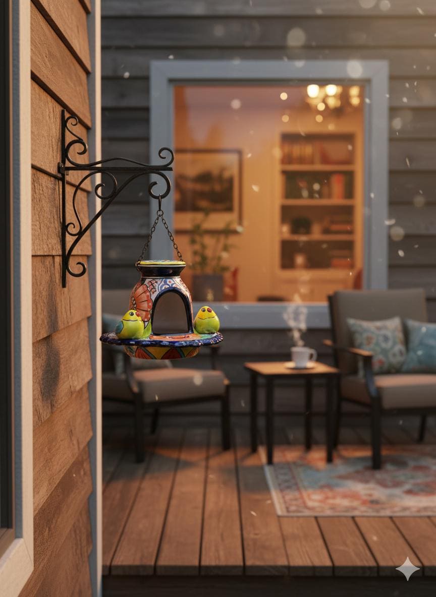 Ceramic Bird Feeder Talavera Pottery, Decorative Outdoor Hanging Feeder Station with Chain, Handmade Mexican Pottery Attract Wild Birds