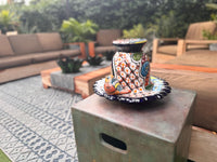 Ceramic Bird Feeder Talavera Pottery, Decorative Outdoor Hanging Feeder Station with Chain, Handmade Mexican Pottery Attract Wild Birds