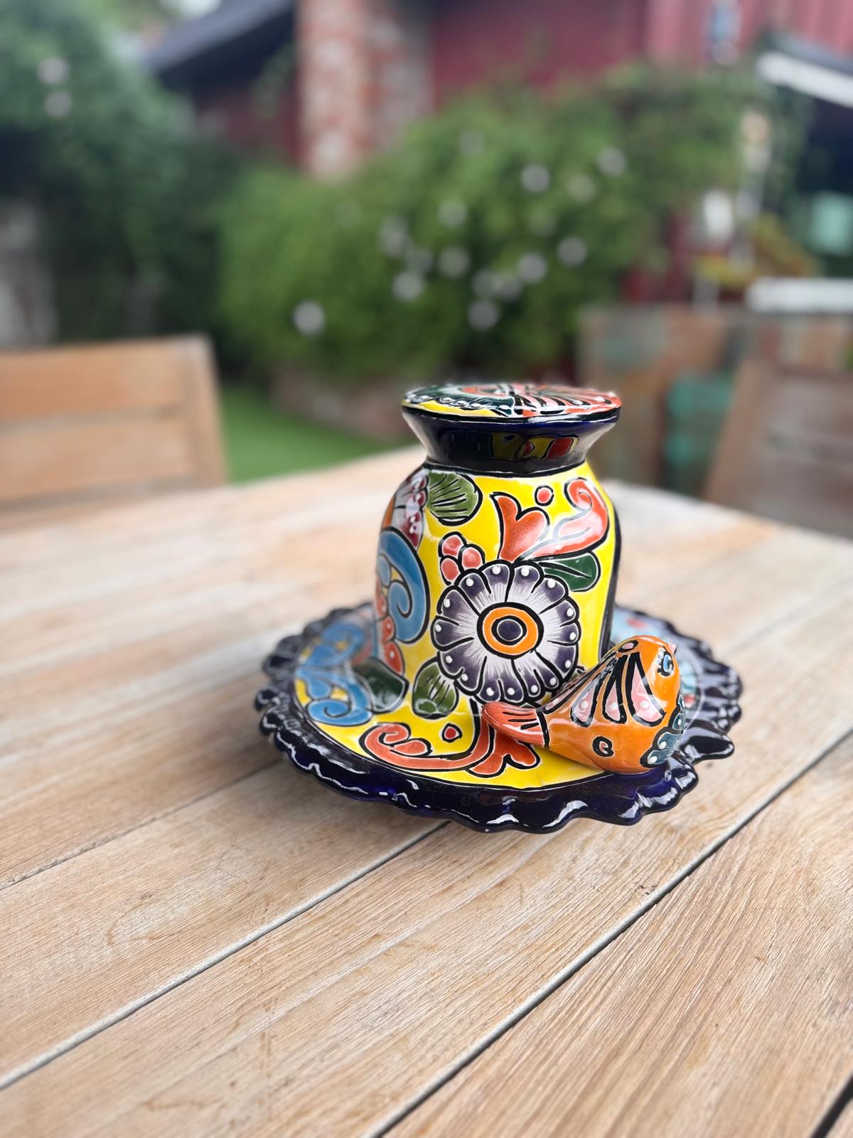 Ceramic Bird Feeder Talavera Pottery, Decorative Outdoor Hanging Feeder Station with Chain, Handmade Mexican Pottery Attract Wild Birds