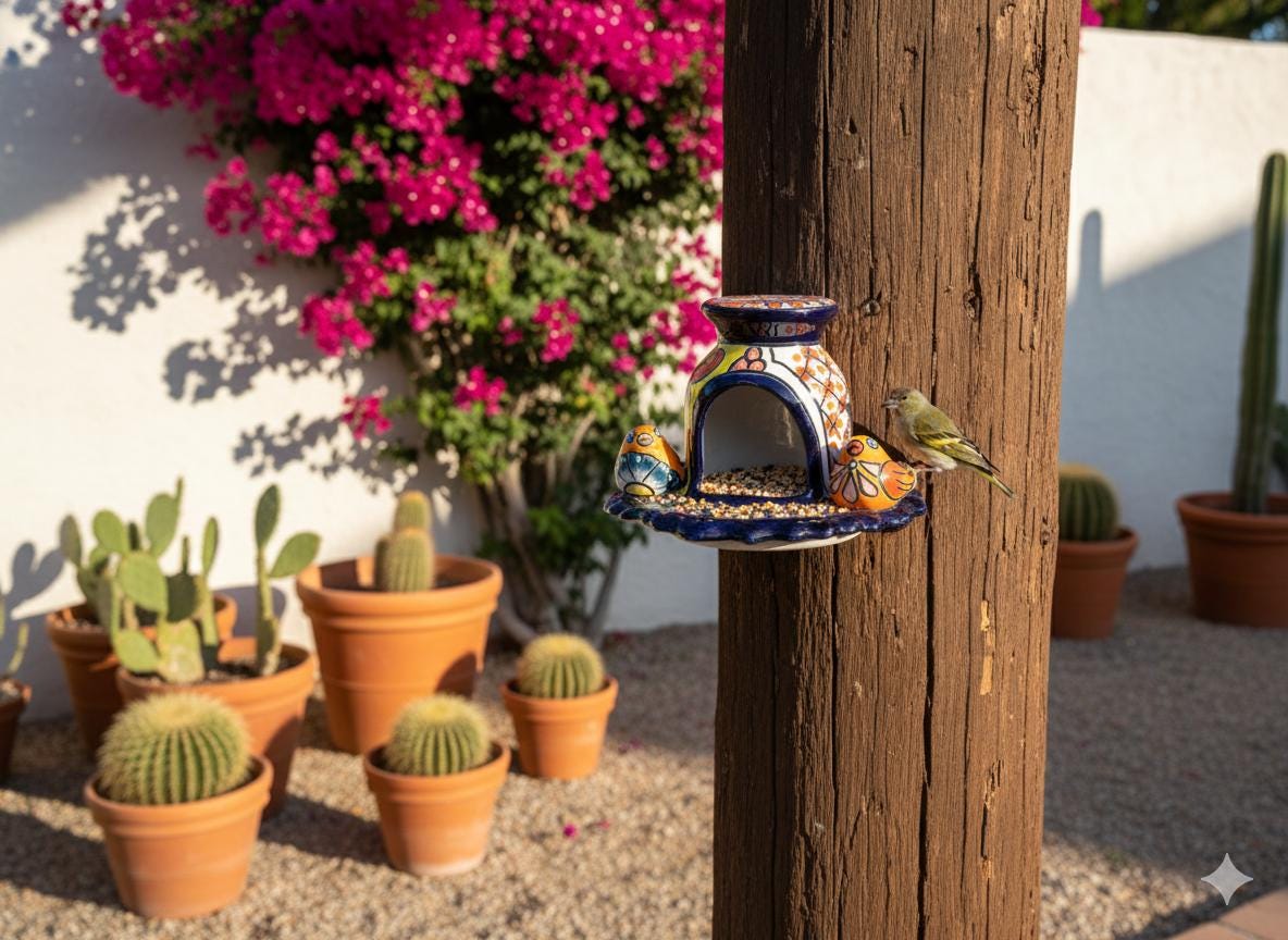 Ceramic Bird Feeder Talavera Pottery, Decorative Outdoor Hanging Feeder Station with Chain, Handmade Mexican Pottery Attract Wild Birds