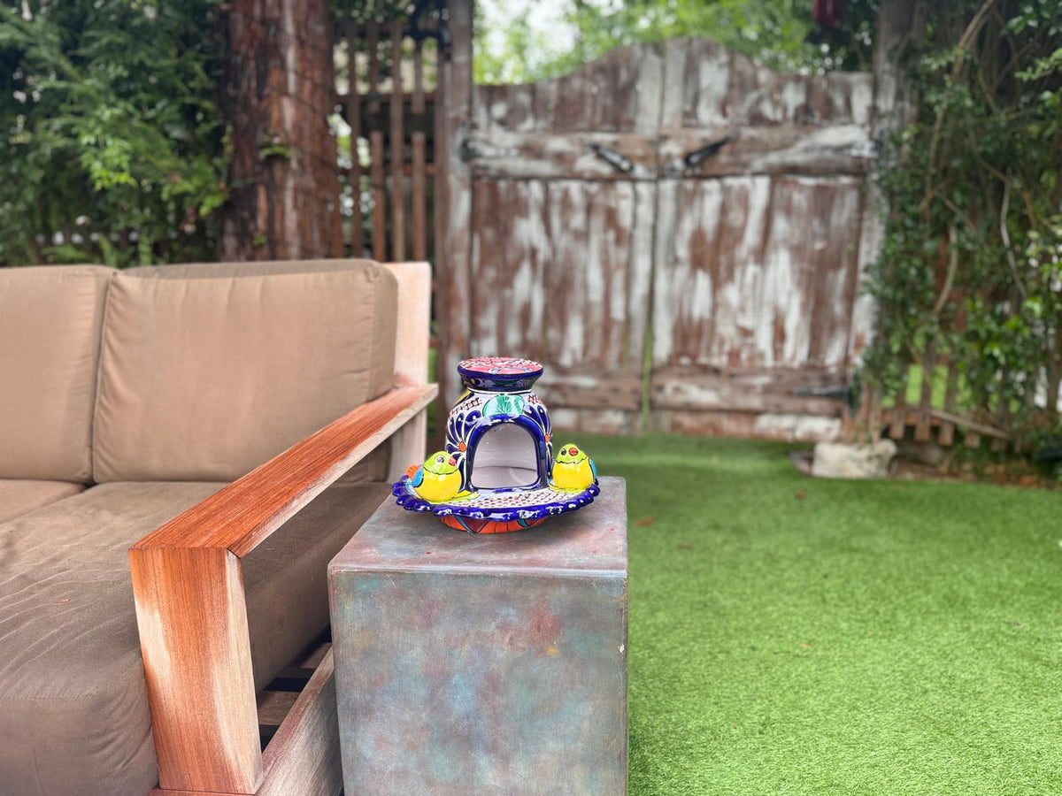 Ceramic Bird Feeder Talavera Pottery, Decorative Outdoor Hanging Feeder Station with Chain, Handmade Mexican Pottery Attract Wild Birds