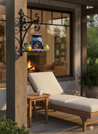 Ceramic Bird Feeder Talavera Pottery, Decorative Outdoor Hanging Feeder Station with Chain, Handmade Mexican Pottery Attract Wild Birds