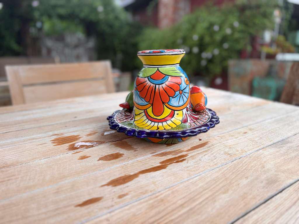 Ceramic Bird Feeder Talavera Pottery, Decorative Outdoor Hanging Feeder Station with Chain, Handmade Mexican Pottery Attract Wild Birds