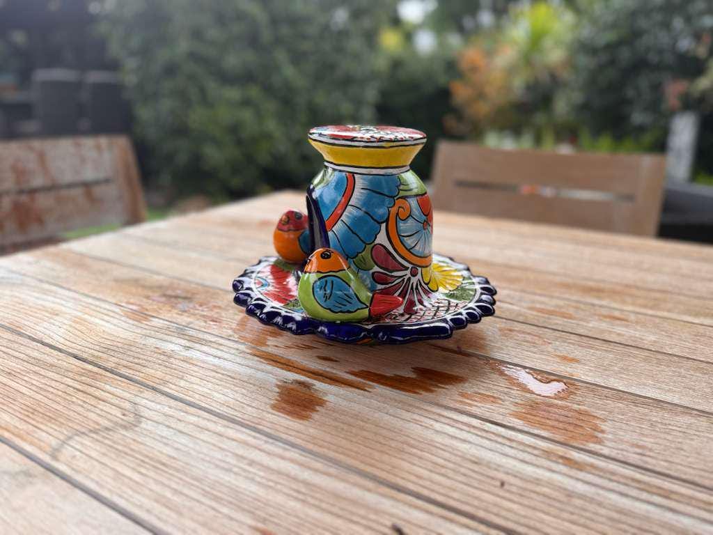 Ceramic Bird Feeder Talavera Pottery, Decorative Outdoor Hanging Feeder Station with Chain, Handmade Mexican Pottery Attract Wild Birds