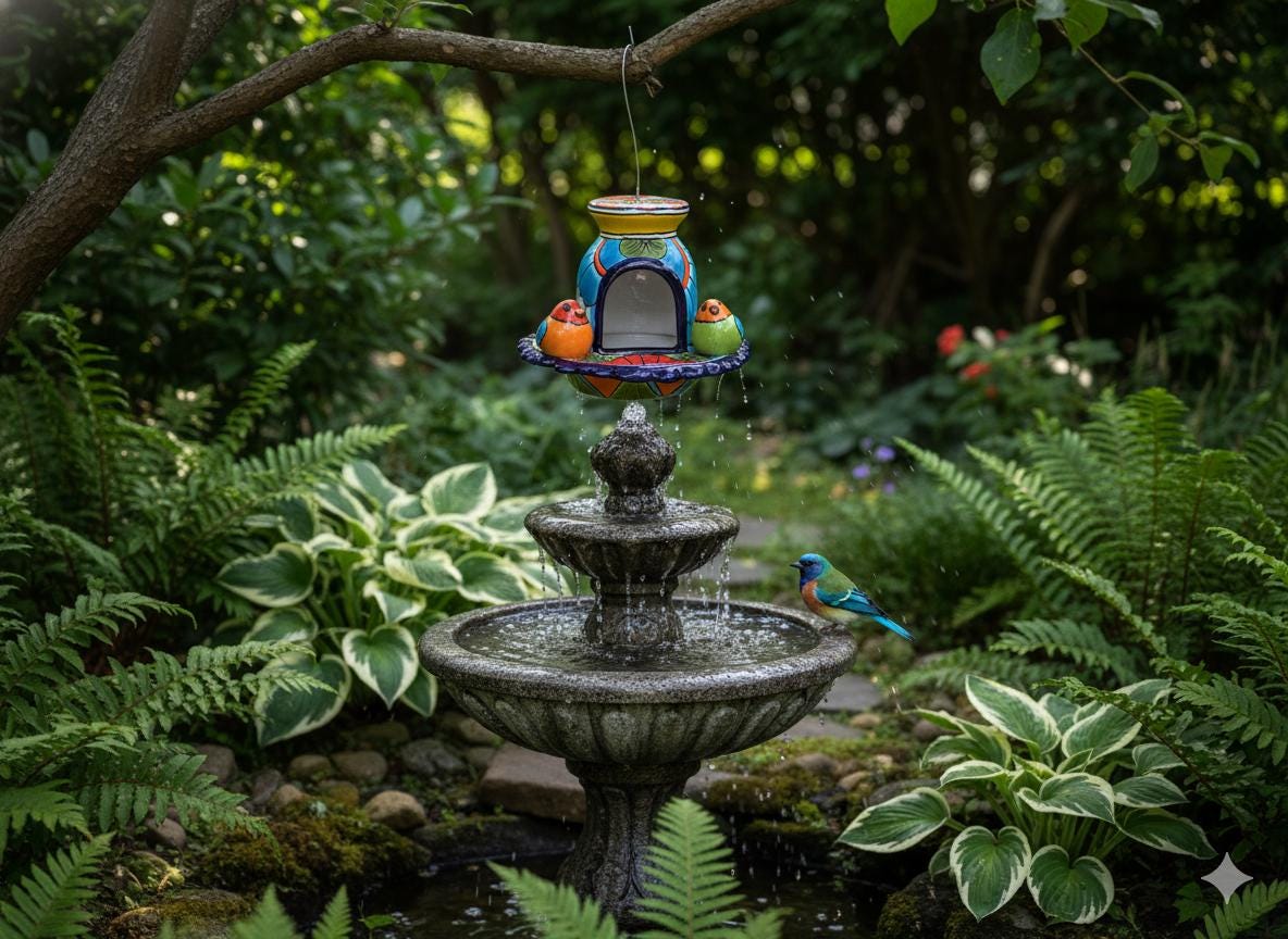 Ceramic Bird Feeder Talavera Pottery, Decorative Outdoor Hanging Feeder Station with Chain, Handmade Mexican Pottery Attract Wild Birds