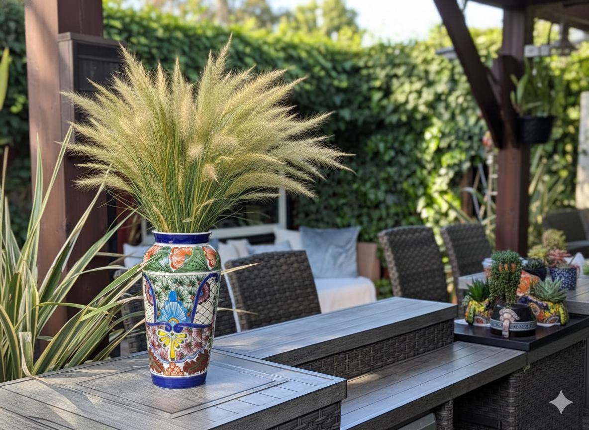 Ceramic Talavera Vase is Exquisite Handmade Mexican Pottery | Decorative &quot;Marisela&quot; Floral Vase is Gorgeous Home Decor & Centerpiece