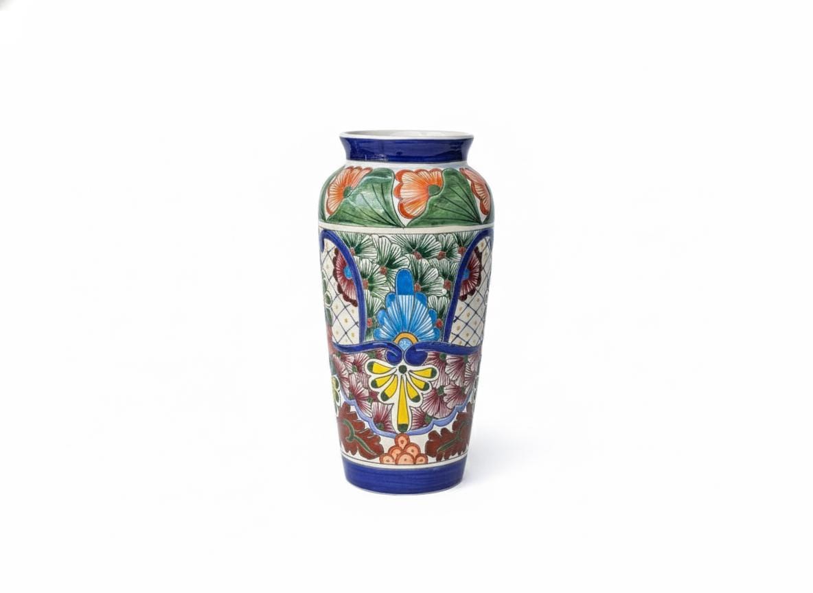 Ceramic Talavera Vase is Exquisite Handmade Mexican Pottery | Decorative &quot;Marisela&quot; Floral Vase is Gorgeous Home Decor & Centerpiece