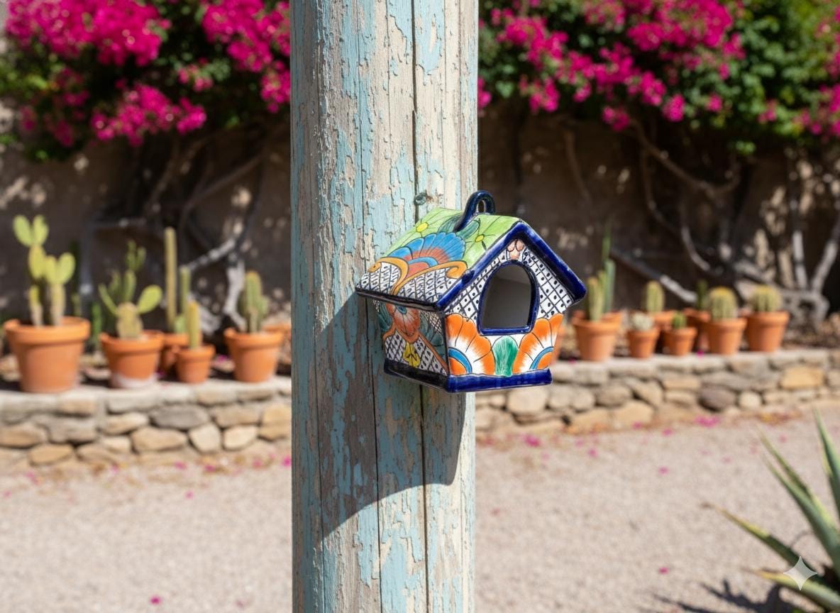 Ceramic Bird Feeder Talavera Pottery, Decorative Outdoor Hanging Feeder Station, Handmade Mexican Pottery Attract Wild Birds